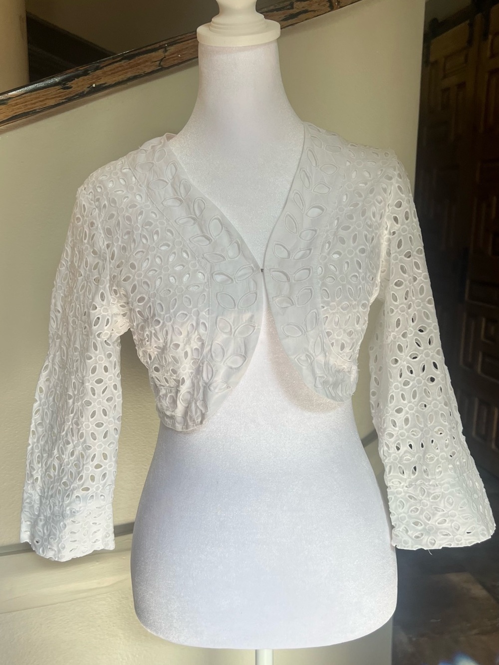 White Eyelet Cropped Cardigan